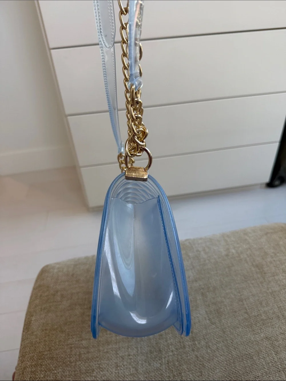 Clear Quilted Stadium Shoulder Bag with Gold Accents